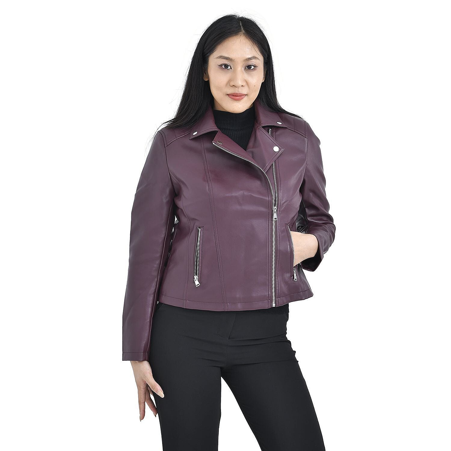 Tamsy Zipper Collar Jacket (Size S) - Burgundy