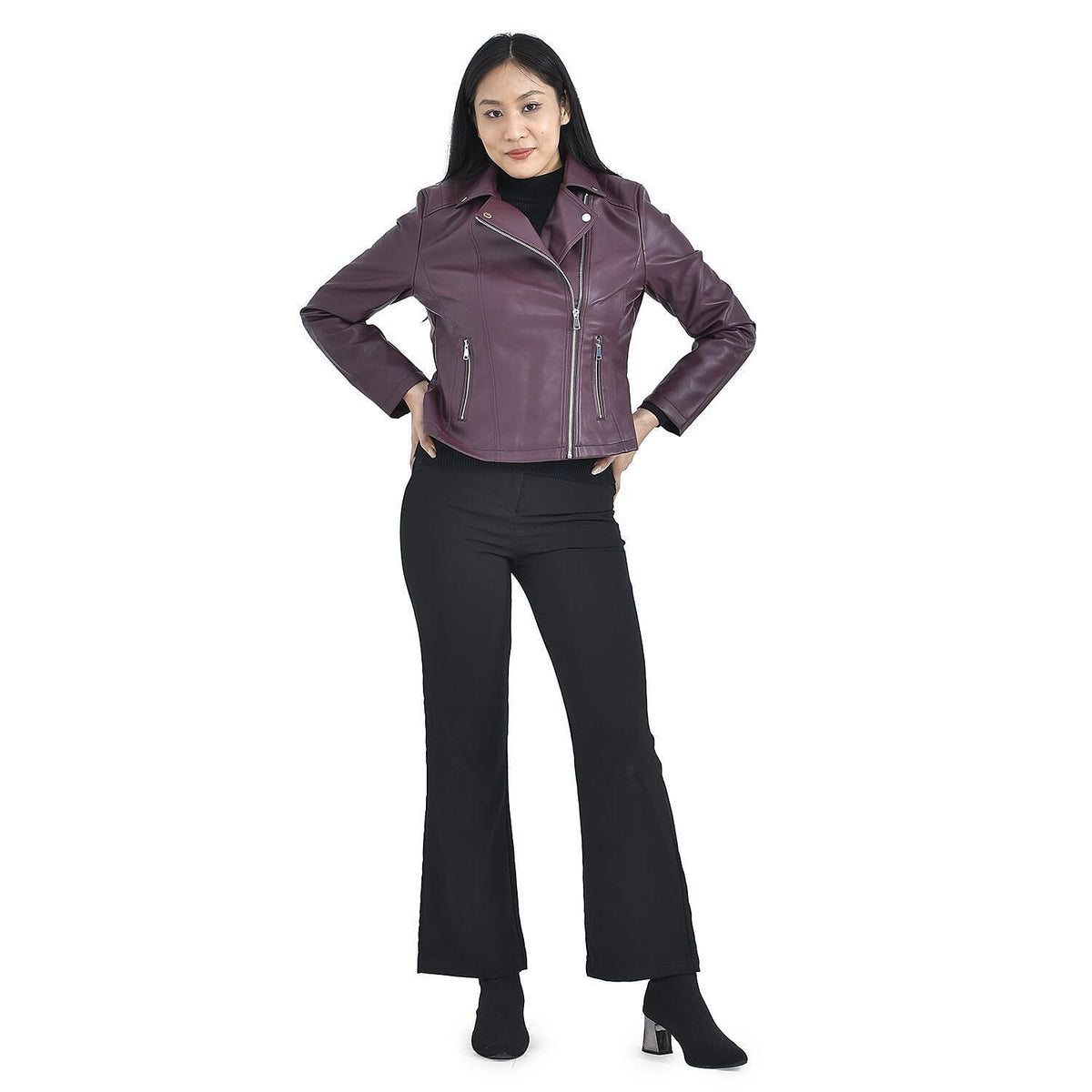 Tamsy Zipper Collar Jacket (Size S) - Burgundy