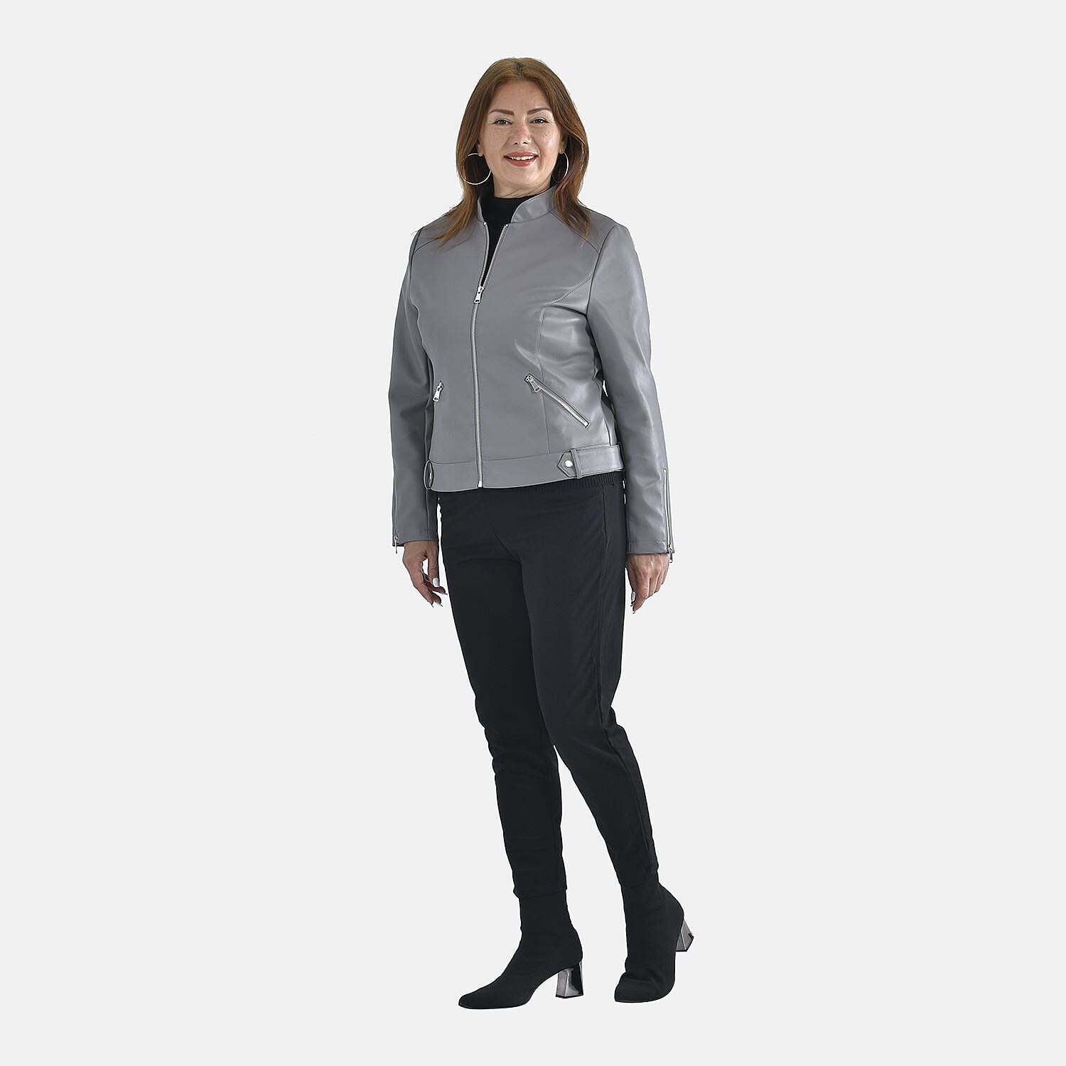 Tamsy Long Sleeve Solid Jacket (Size M, 12-14 ) - Dark Grey