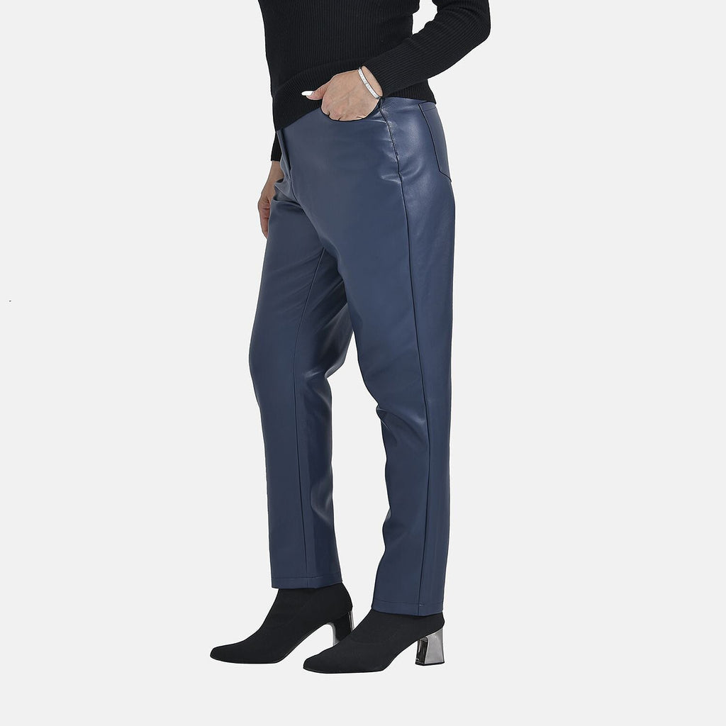 TAMSY 100% PU Leather Look Trouser  (Size 14) - Navy