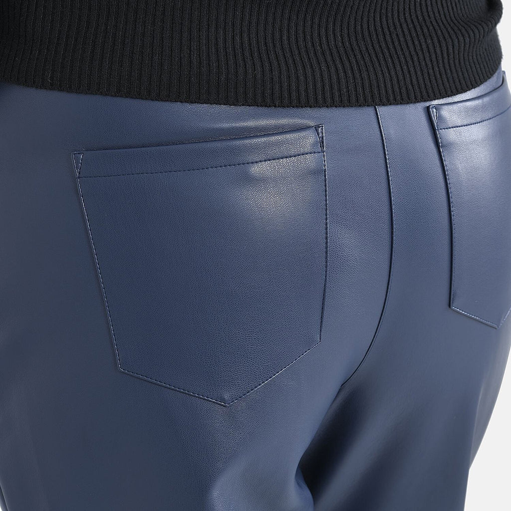 TAMSY 100% PU Leather Look Trouser  (Size 14) - Navy