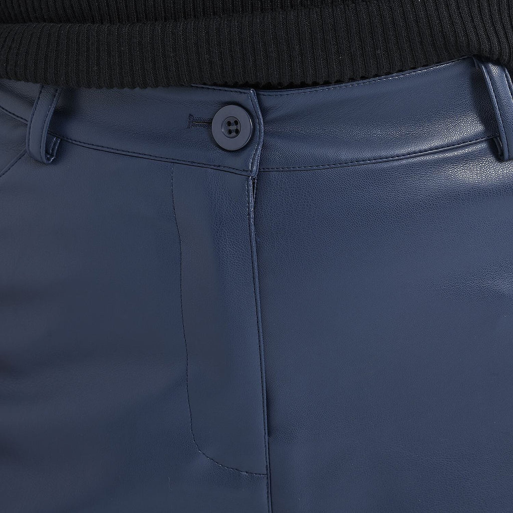 TAMSY 100% PU Leather Look Trouser  (Size 14) - Navy