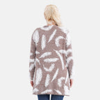 Tamsy Womens Feather Pattern Winter Coatigan with Pockets (One Size, Fits 8-20) - Brown & White