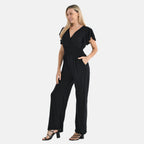 Tamsy Smocked Waist Stretch Jersey Jumpsuit (Size L) - Black