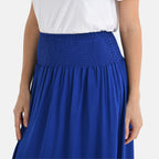 Tamsy 100% Viscose Elastic Waist Summer Maxi Skirts (One Size) - Blue