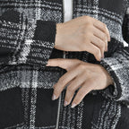 Tamsy Plaid Pattern Coat with Faux Fur Collar (Size M) - Black and White