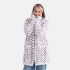 Tamsy Plush Winter Hooded Cardigan with Pockets (Free Size 8-20) - Red and White