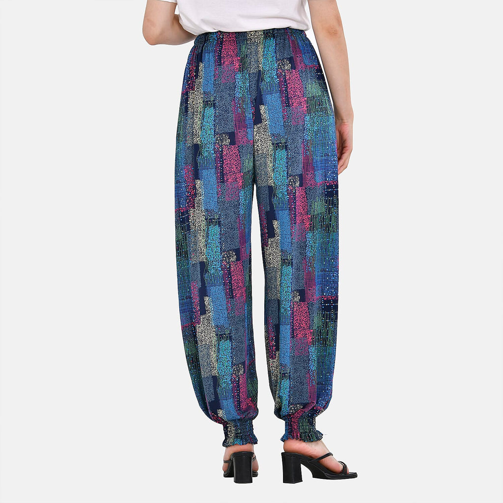 TAMSY Art Pattern Elastic Waist Band Trousers (One Size, 8-16) - Blue - Pink