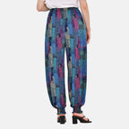 TAMSY Art Pattern Elastic Waist Band Trousers (One Size, 8-16) - Blue - Pink