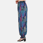 TAMSY Art Pattern Elastic Waist Band Trousers (One Size, 8-16) - Blue - Pink