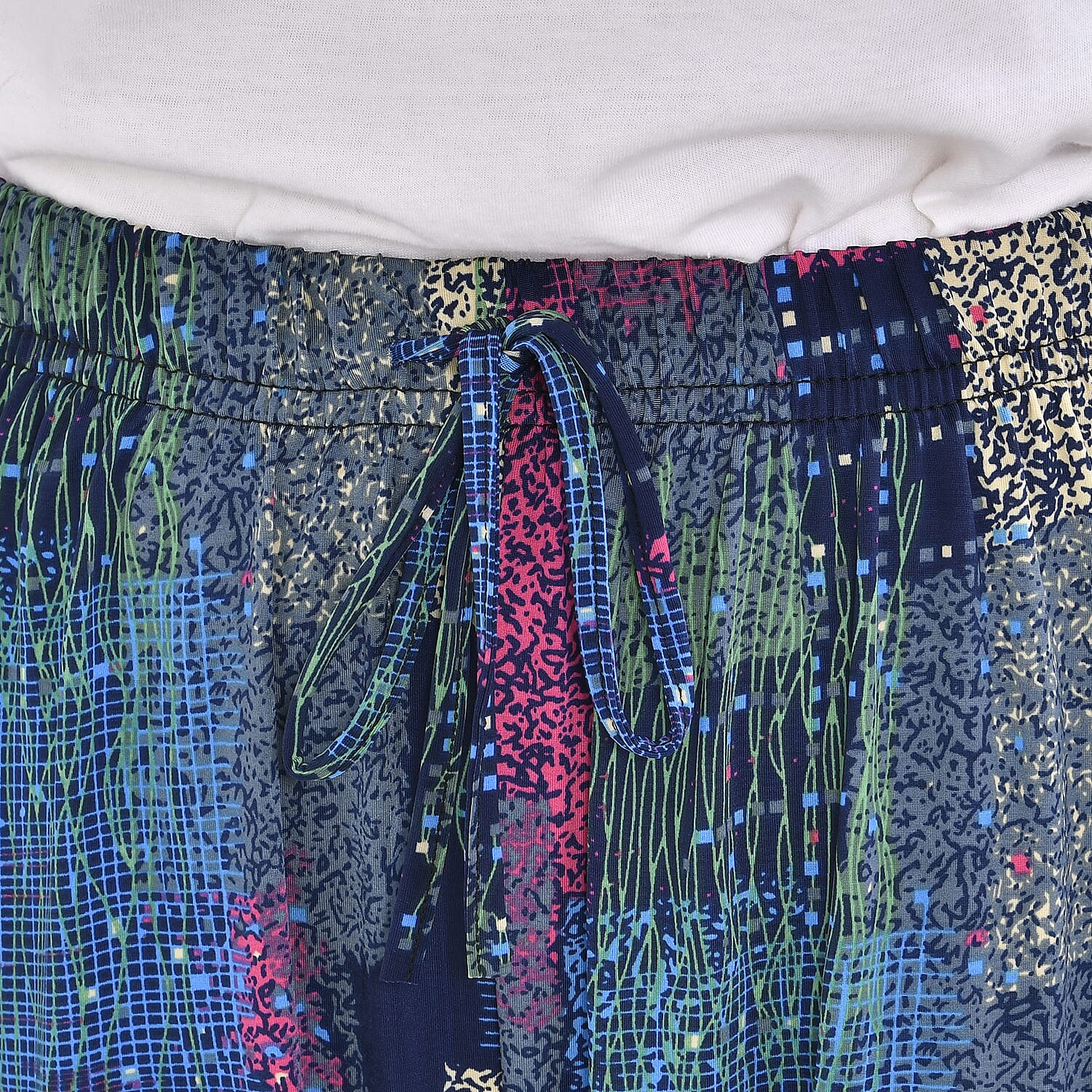 TAMSY Art Pattern Elastic Waist Band Trousers (One Size, 8-16) - Blue - Pink