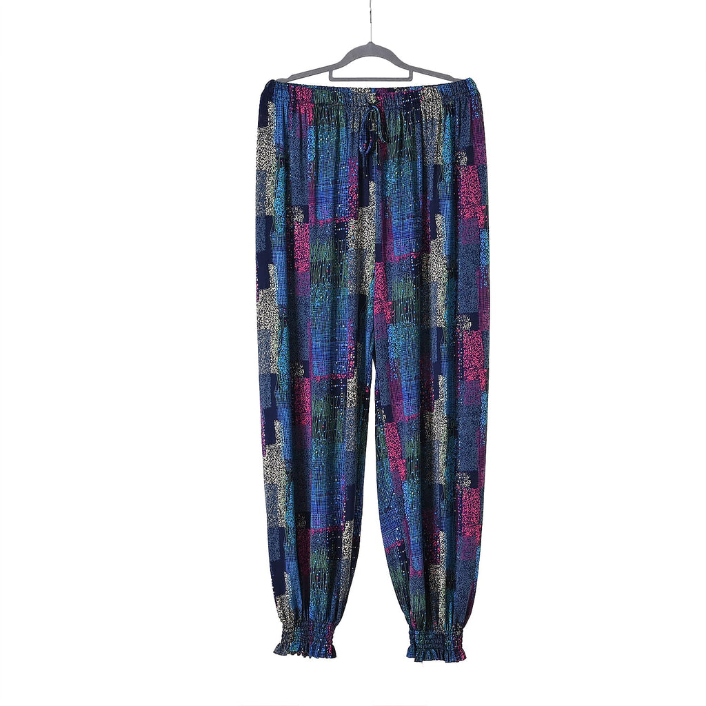 TAMSY Art Pattern Elastic Waist Band Trousers (One Size, 8-16) - Blue - Pink