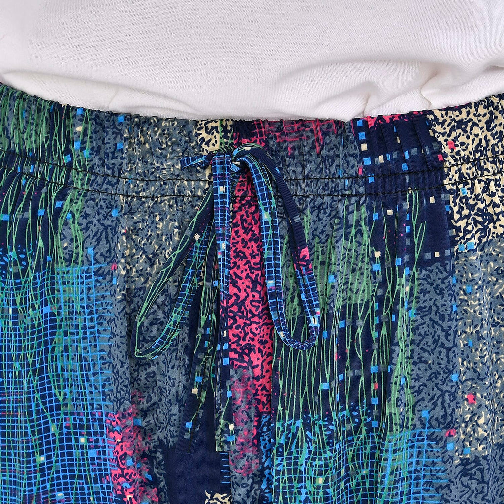 TAMSY Art Pattern Elastic Waist Band Band Trousers (One Size Curve, 18-24) - Blue - Pink