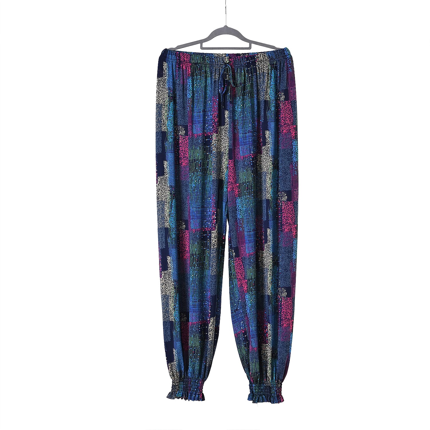 TAMSY Art Pattern Elastic Waist Band Band Trousers (One Size Curve, 18-24) - Blue - Pink