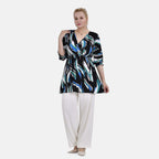 TAMSY Smocked Waist V Neck Top (One Size,8-18) - Blue & Black