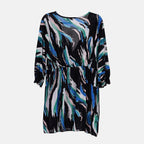 TAMSY Smocked Waist V Neck Top (One Size,8-18) - Blue & Black