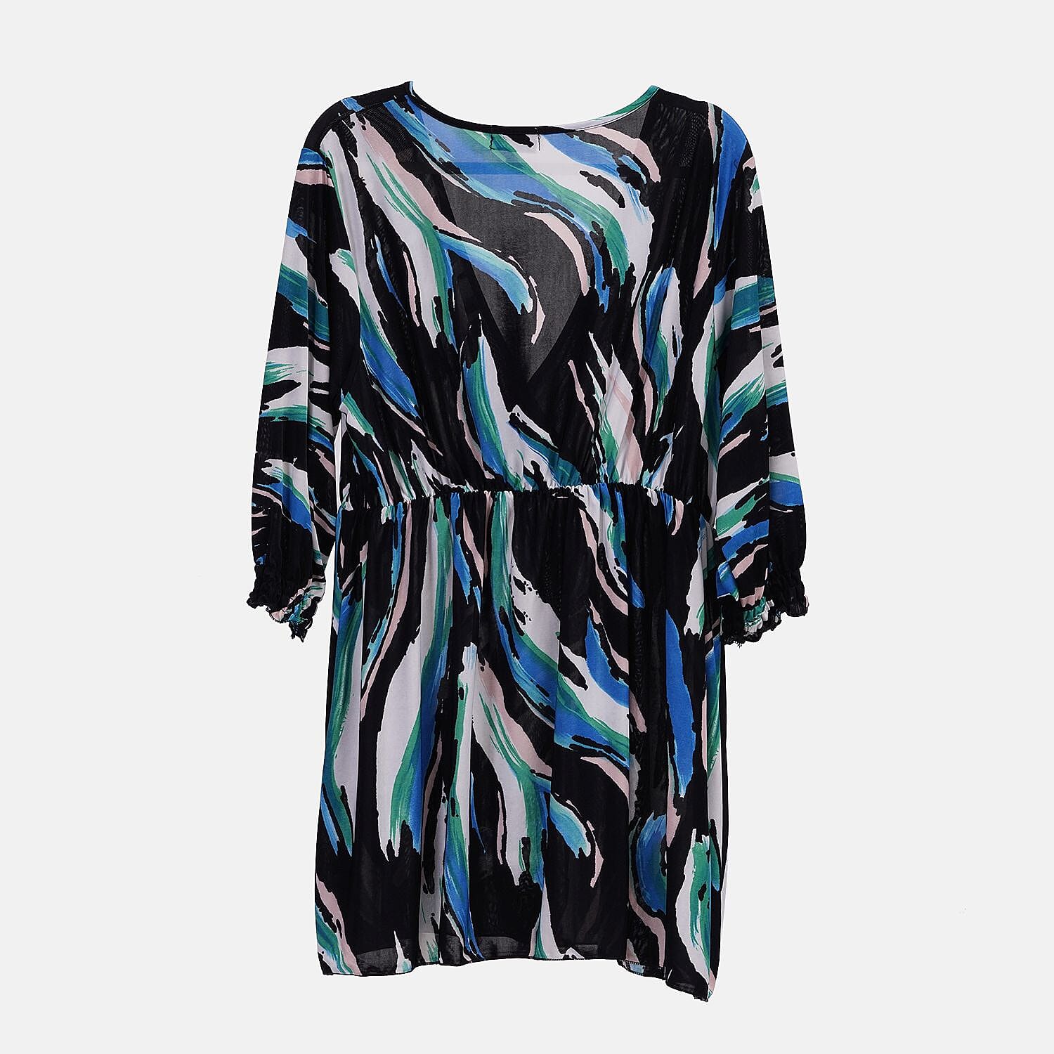 TAMSY Smocked Waist V Neck Top (One Size,8-18) - Blue & Black