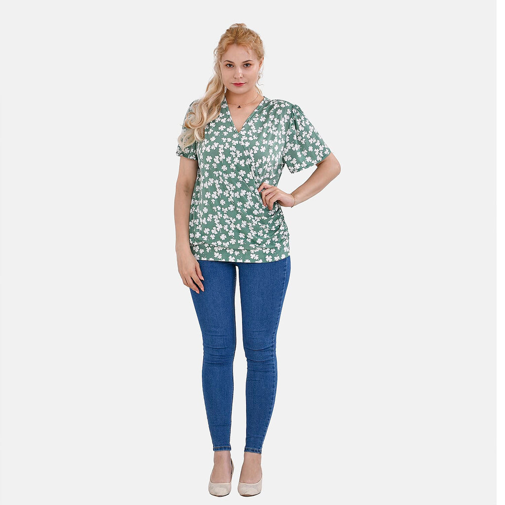 Tamsy V-Neck Solid Top (One Size 8 to 16) - Green