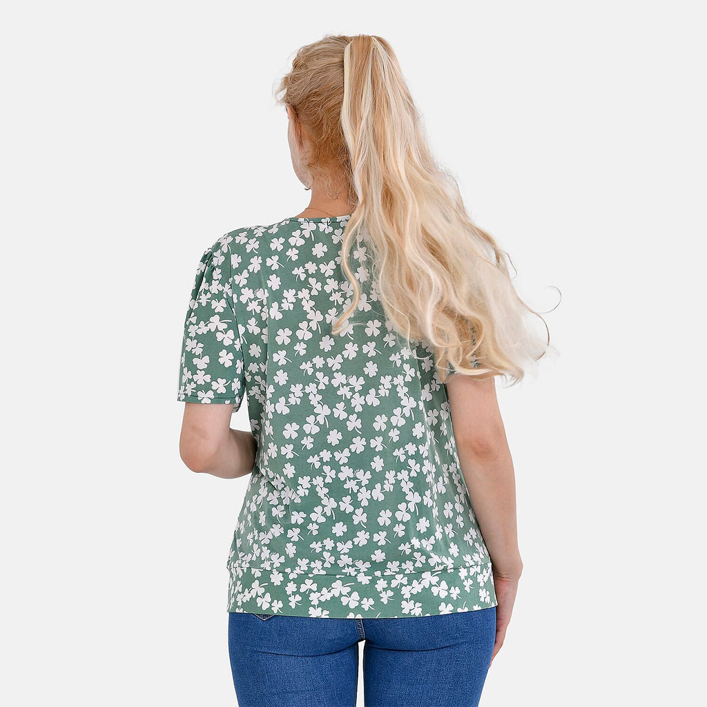 Tamsy V-Neck Solid Top (One Size 8 to 16) - Green