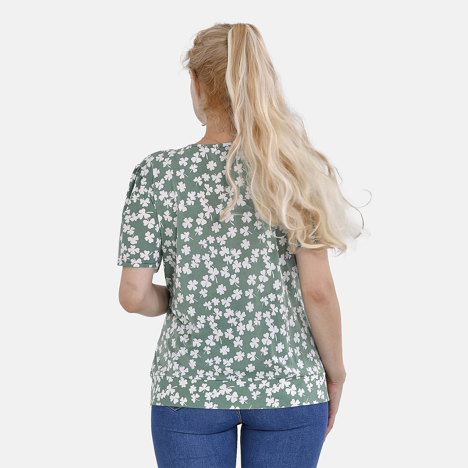 Tamsy V-Neck Solid Top (One Size 8 to 16) - Green