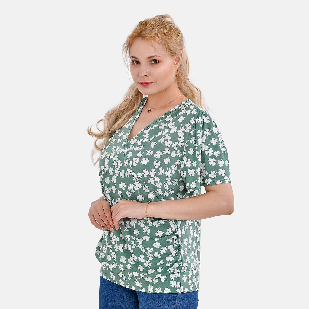 Tamsy V-Neck Solid Top (One Size 8 to 16) - Green