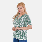 Tamsy V-Neck Clover Top (Curve Size 18 to 22) - Green