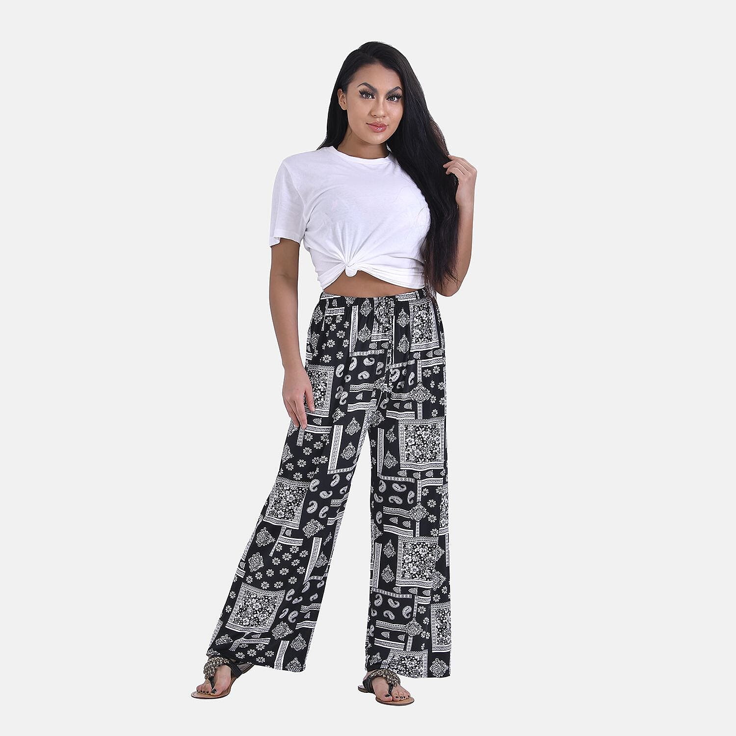 Tamsy Cashew Nut Printed Trousers (One Size, 8-16) - Black One