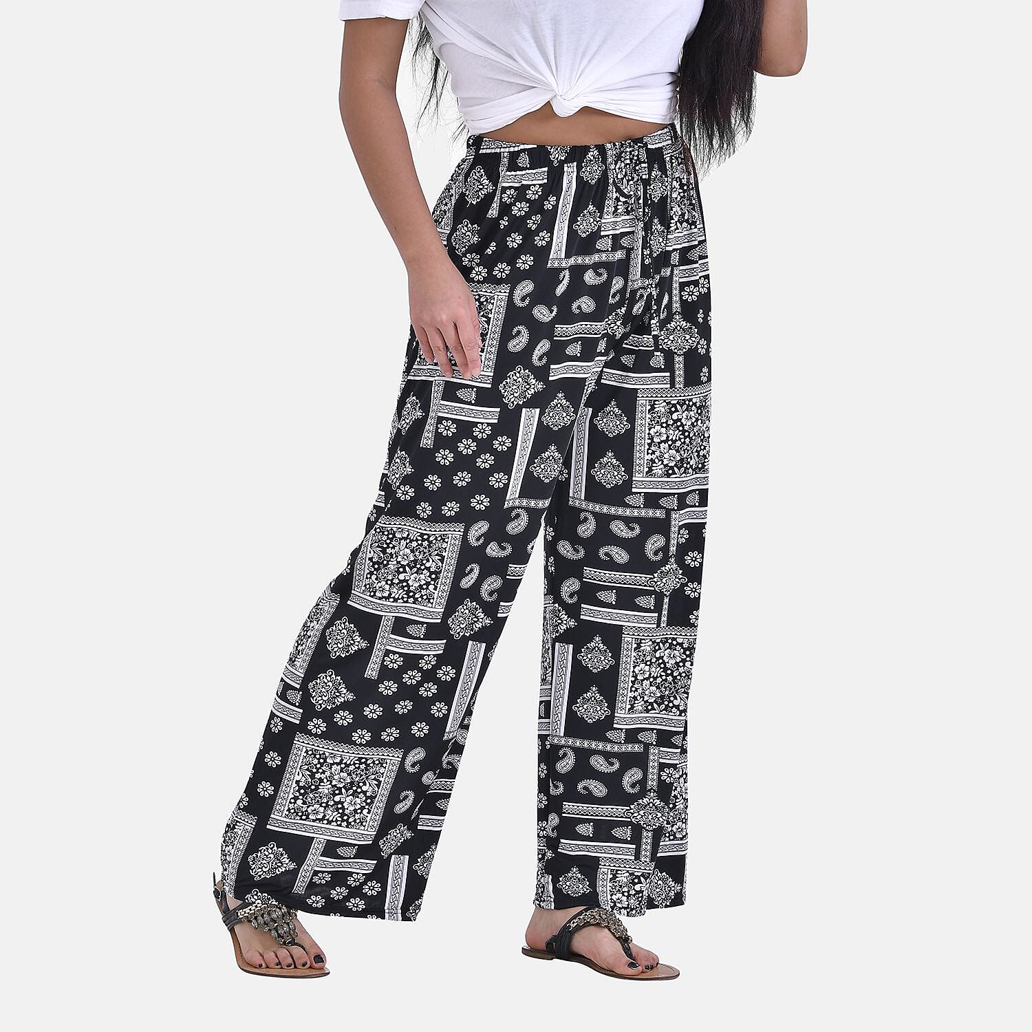 Tamsy Cashew Nut Printed Trousers (One Size, 8-16) - Black One