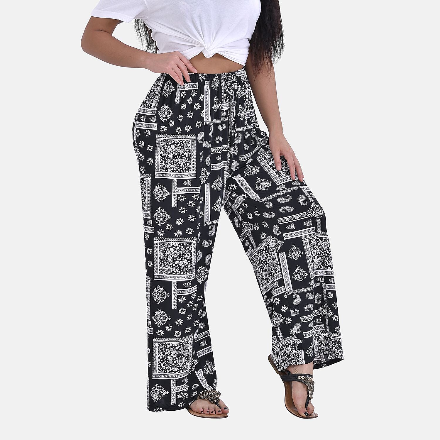 Tamsy Cashew Nut Printed Trousers (One Size, 8-16) - Black One