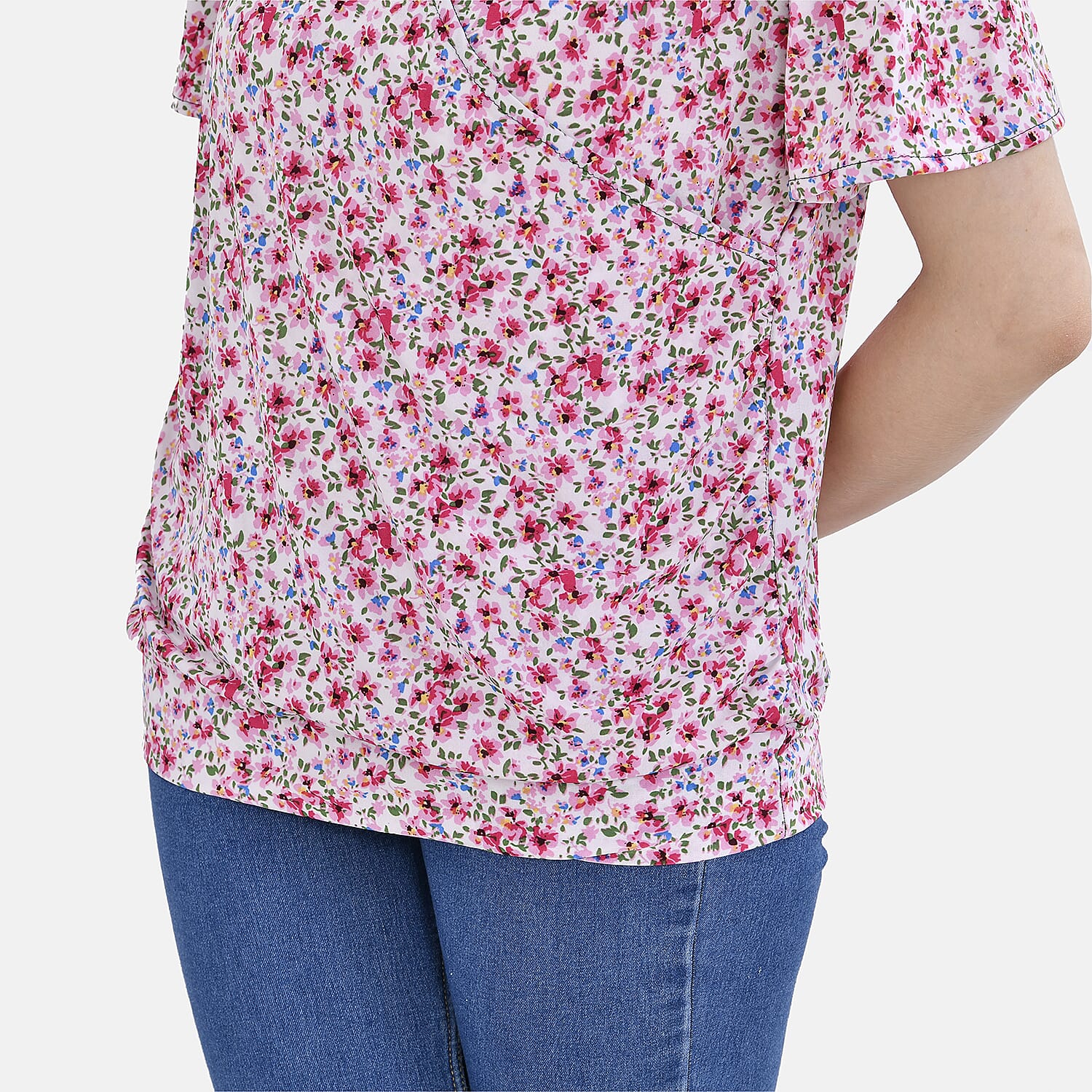 TAMSY Floral Pattern V-Neck Top (Size M-L) - Pink
