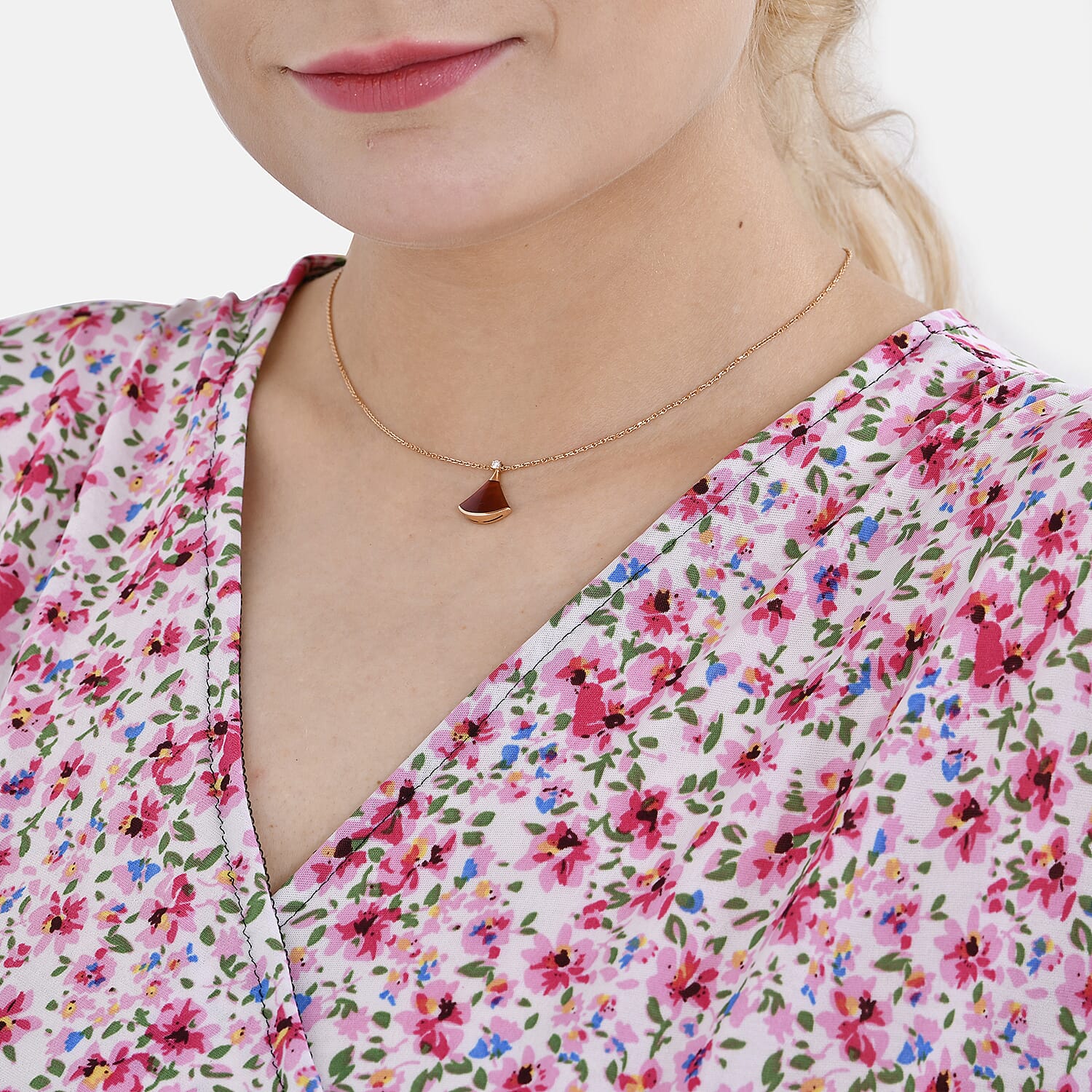 TAMSY Floral Pattern V-Neck Top (Size M-L) - Pink