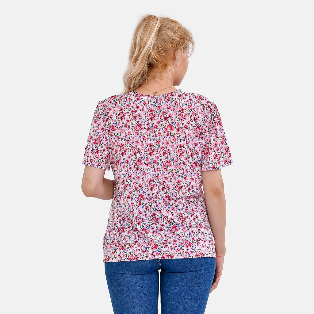 Tamsy V-Neck Floral Top (Curve Size) - Pink