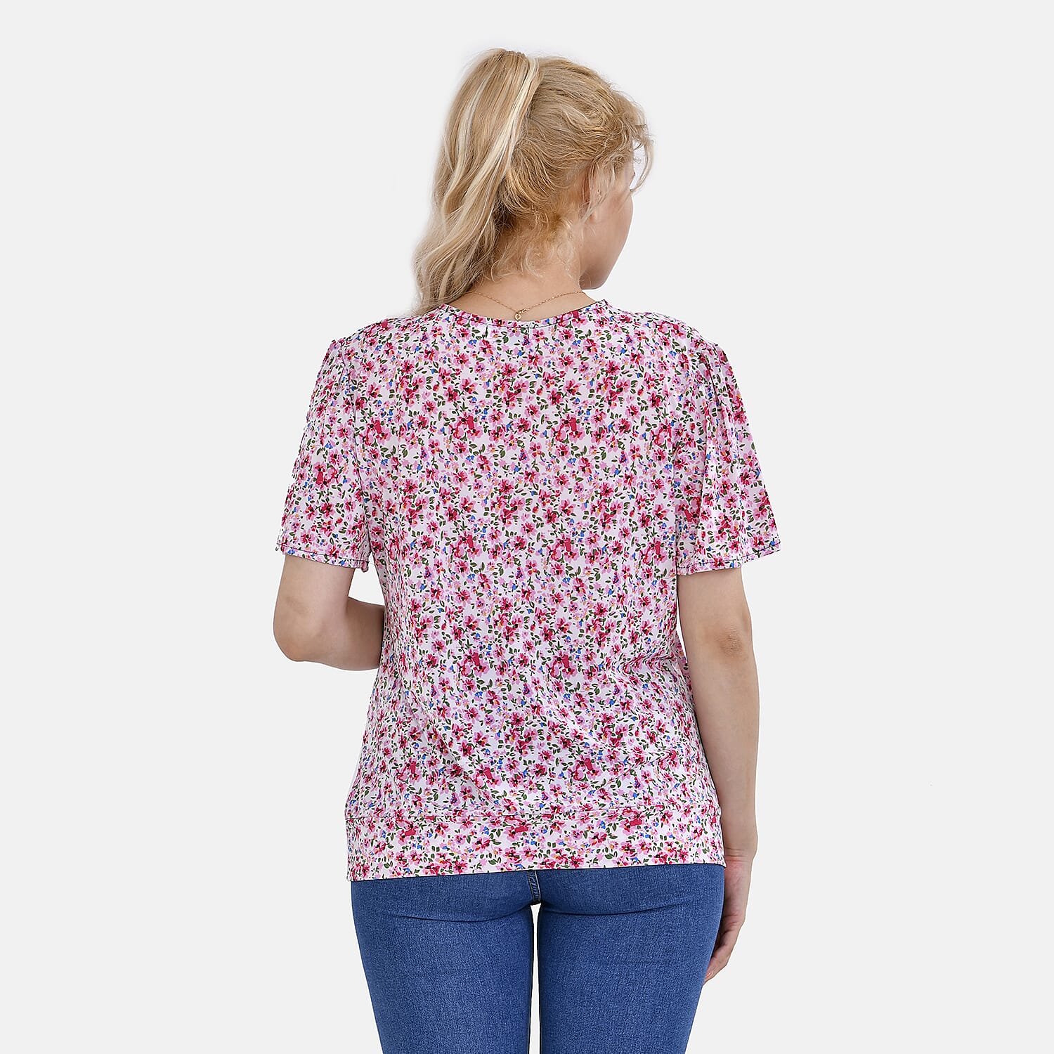 Tamsy V-Neck Floral Top (Curve Size) - Pink