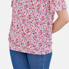 Tamsy V-Neck Floral Top (Curve Size) - Pink