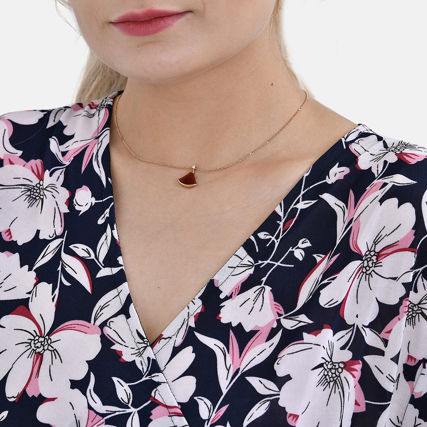 Tamsy V- Neck Flower Top (One Size 8 to 16) - Navy Blue