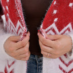 Tamsy Cozy Winter Coatigan with Hoodie (Size 8 to 20) - White & Red
