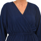 TAMSY Plisse Wrap Front Jumpsuit with Elasticated Waistband (Size-L) - Navy