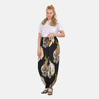 TAMSY Leaves Pattern Elastic Waist Band Trousers (One Size, 8-16) - Black