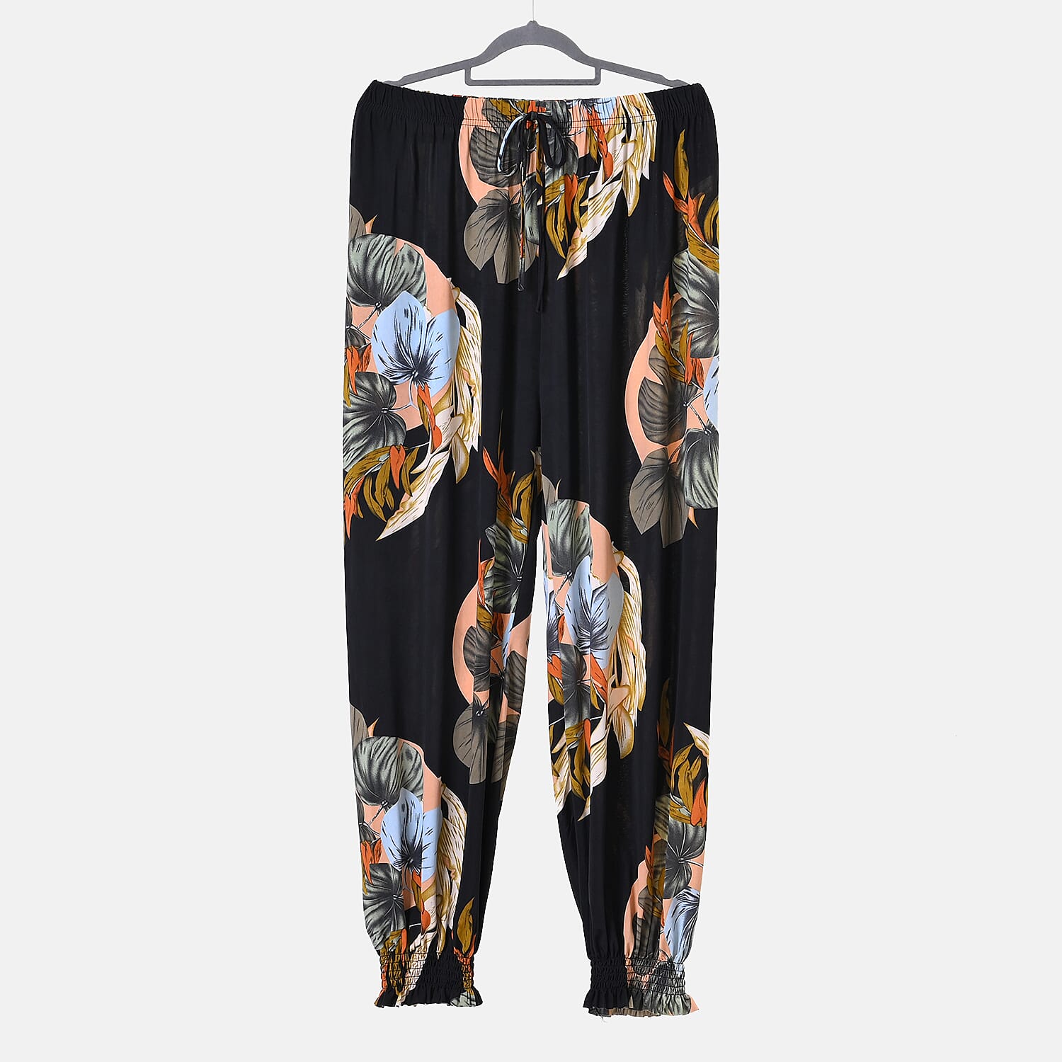 TAMSY Leaves Pattern Elastic Waist Band Trousers (One Size, 8-16) - Black
