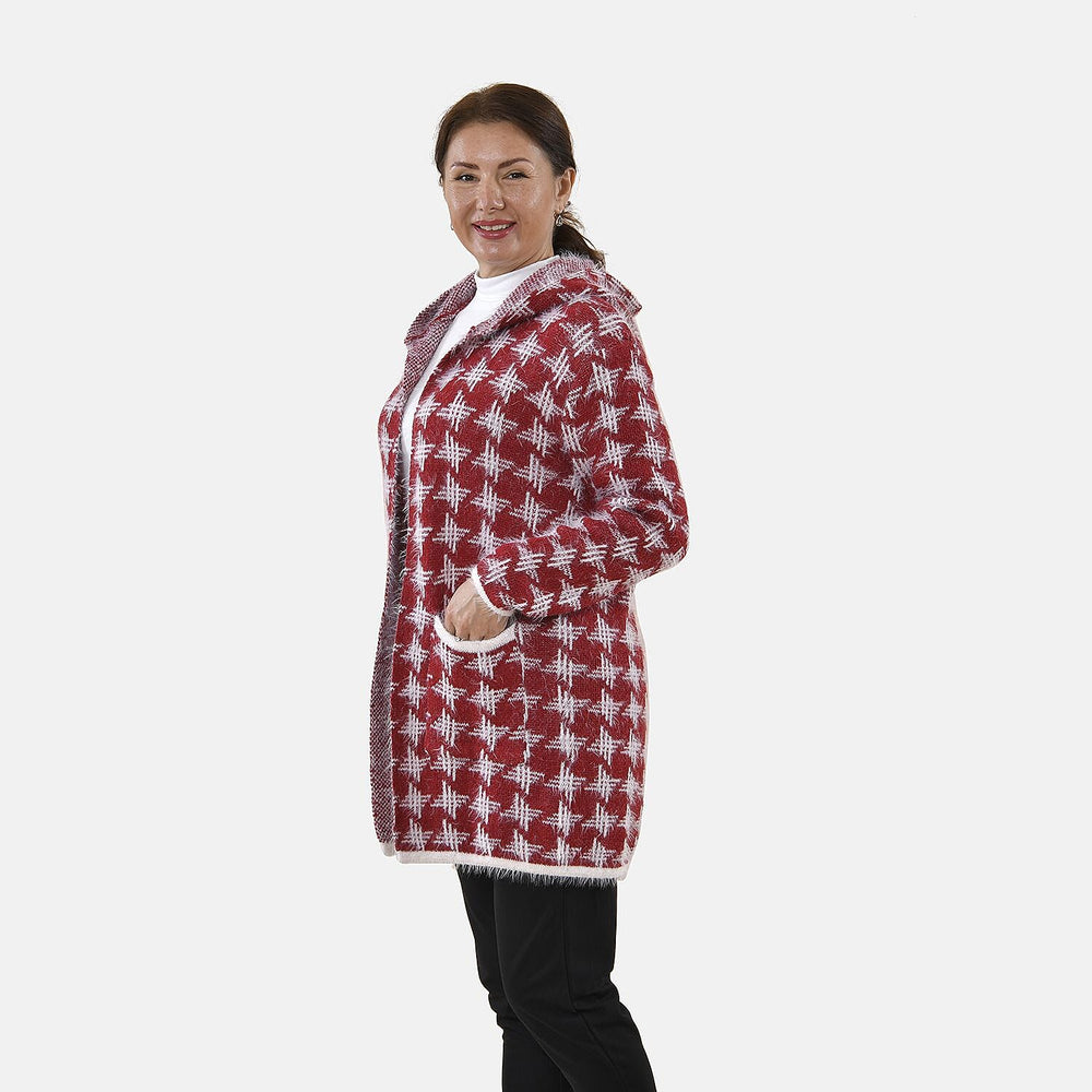 Tamsy Geometric Pattern Cardigan with 2 Pockets (Size 8-20) - Pink & White