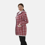 Tamsy Geometric Pattern Cardigan with 2 Pockets (Size 8-20) - Pink & White