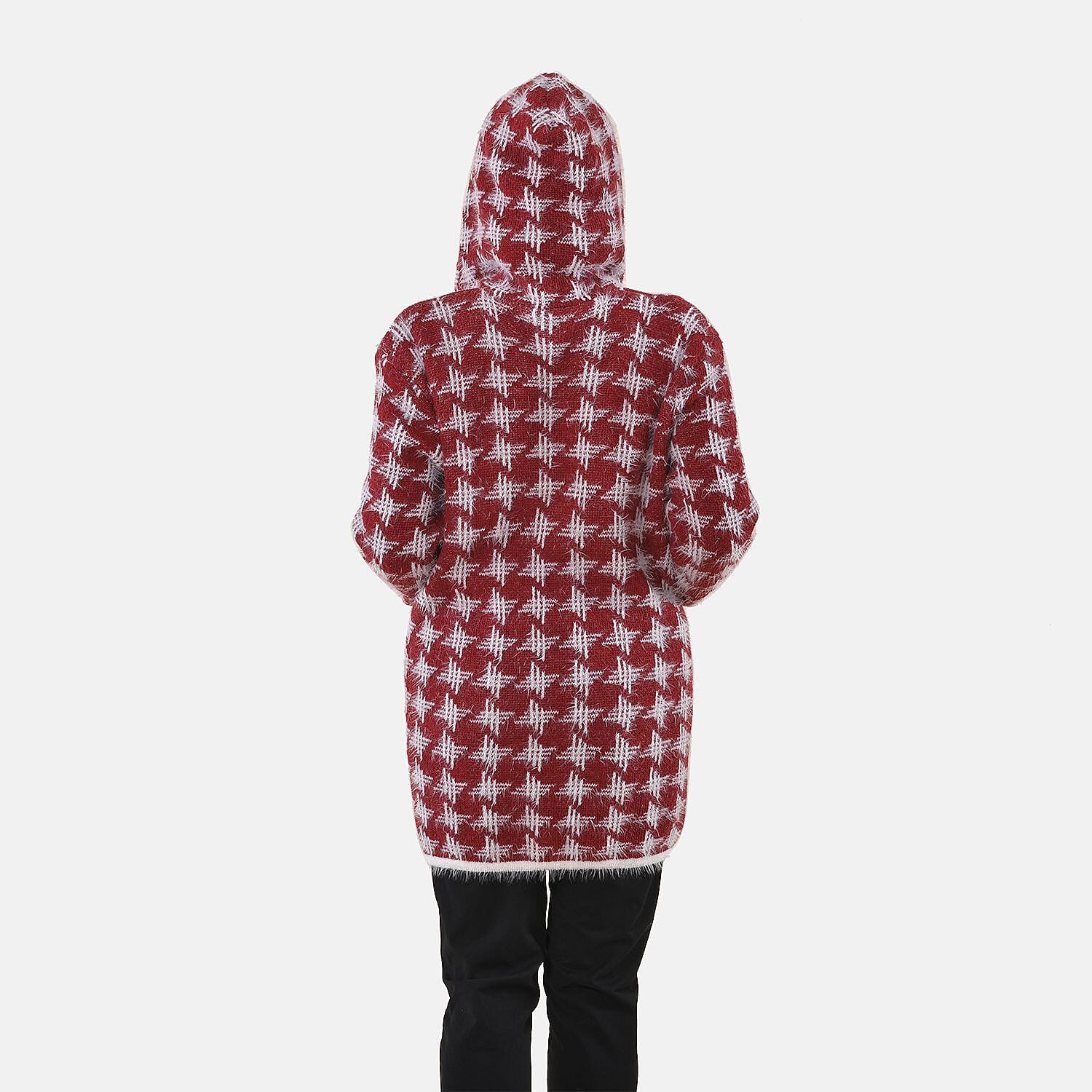 Tamsy Geometric Pattern Cardigan with 2 Pockets (Size 8-20) - Pink & White