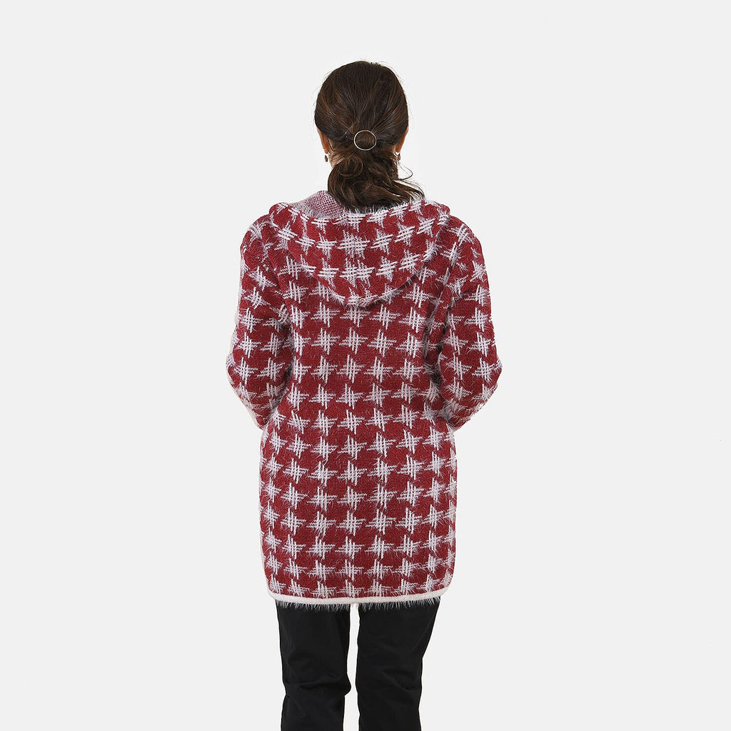 Tamsy Geometric Pattern Cardigan with 2 Pockets (Size 8-20) - Pink & White