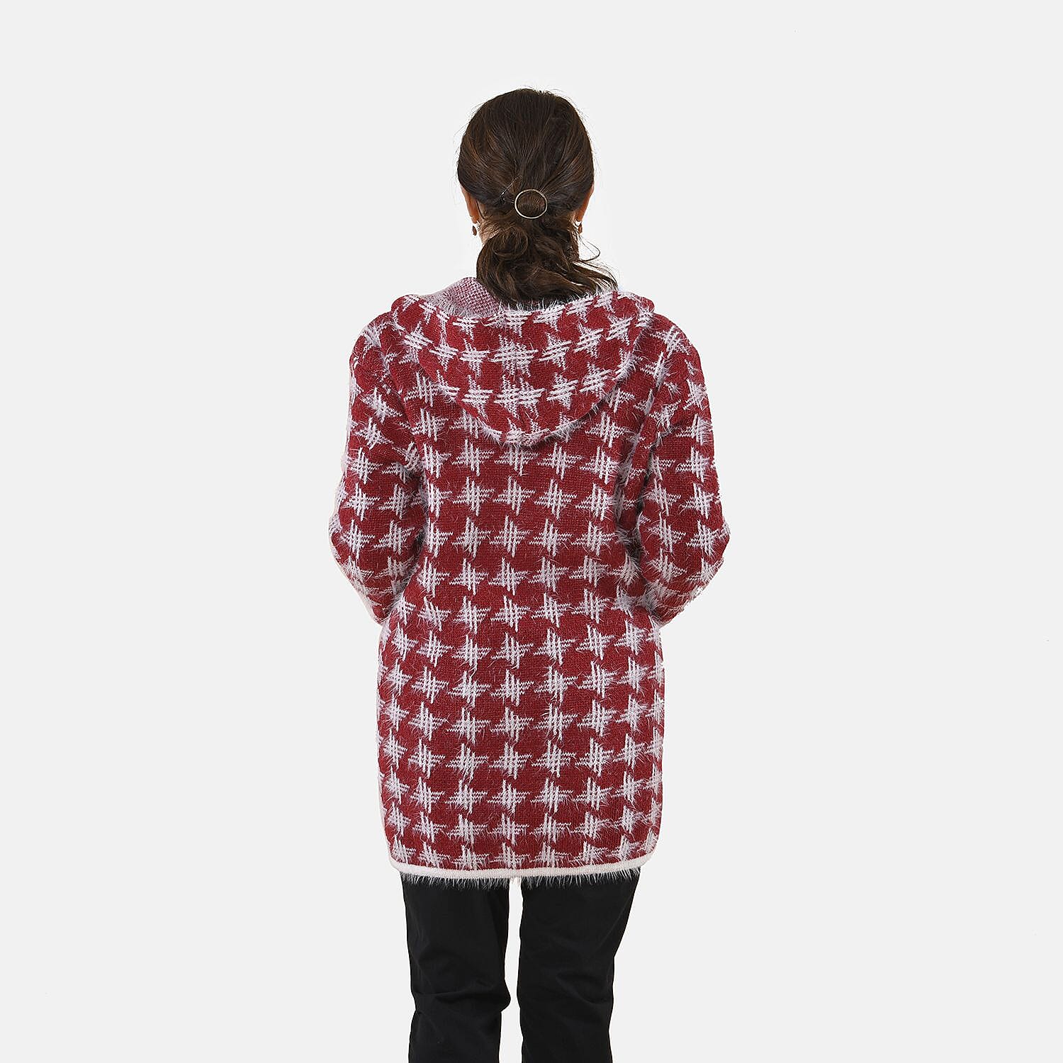 Tamsy Geometric Pattern Cardigan with 2 Pockets (Size 8-20) - Pink & White