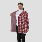 Tamsy Geometric Pattern Cardigan with 2 Pockets (Size 8-20) - Pink & White