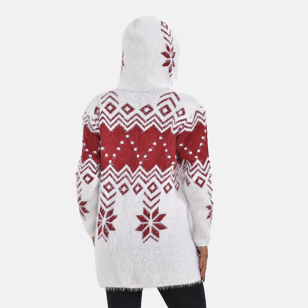 Christmas Coatigan with Hoodie (Size Up to 20) - Red - White