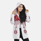 Christmas Coatigan with Hoodie (Size Up to 20) - Red - White
