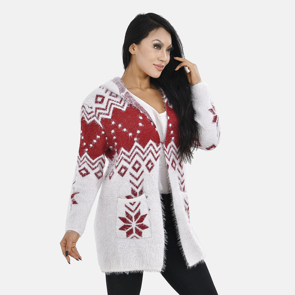 Christmas Coatigan with Hoodie (Size Up to 20) - Red - White