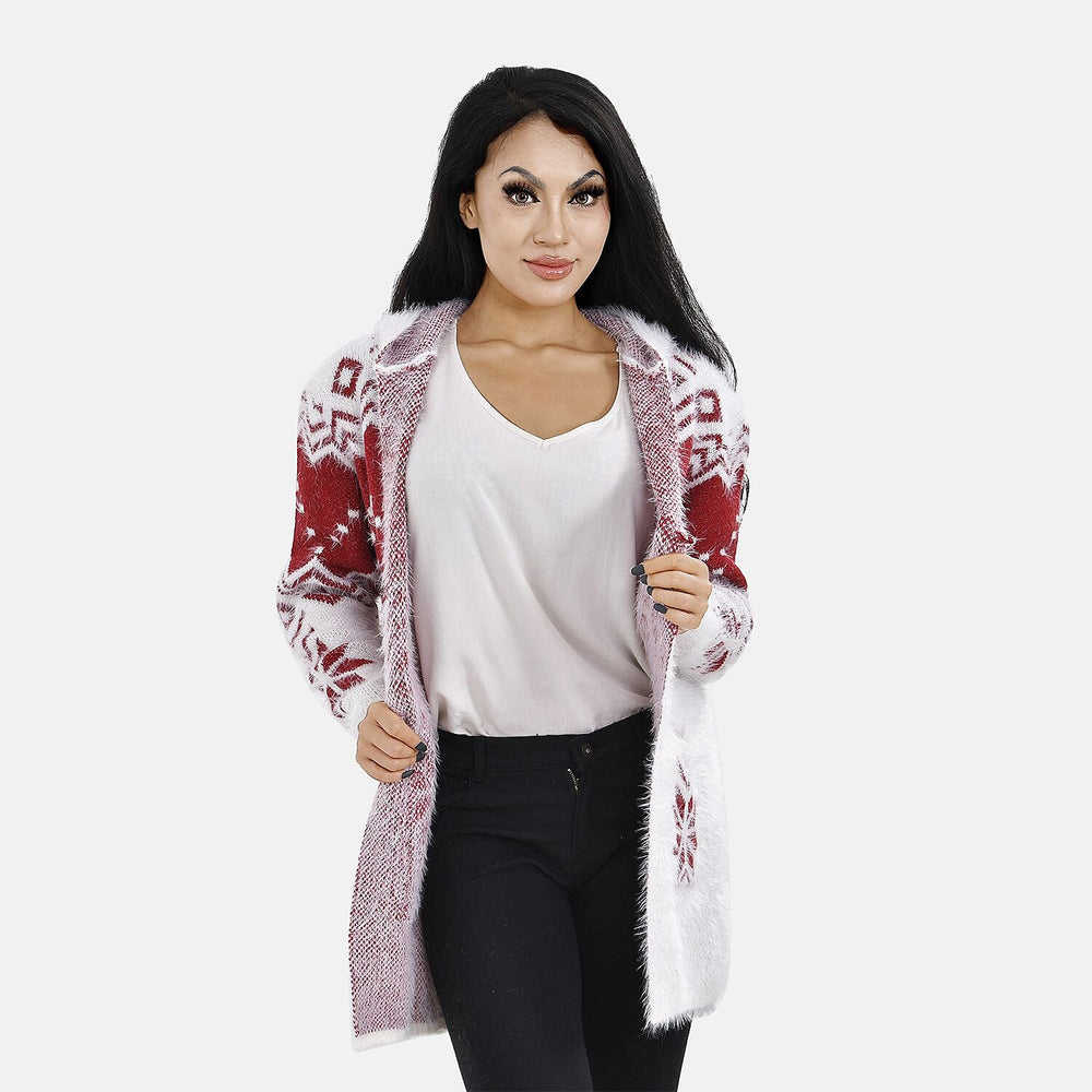 Christmas Coatigan with Hoodie (Size Up to 20) - Red - White