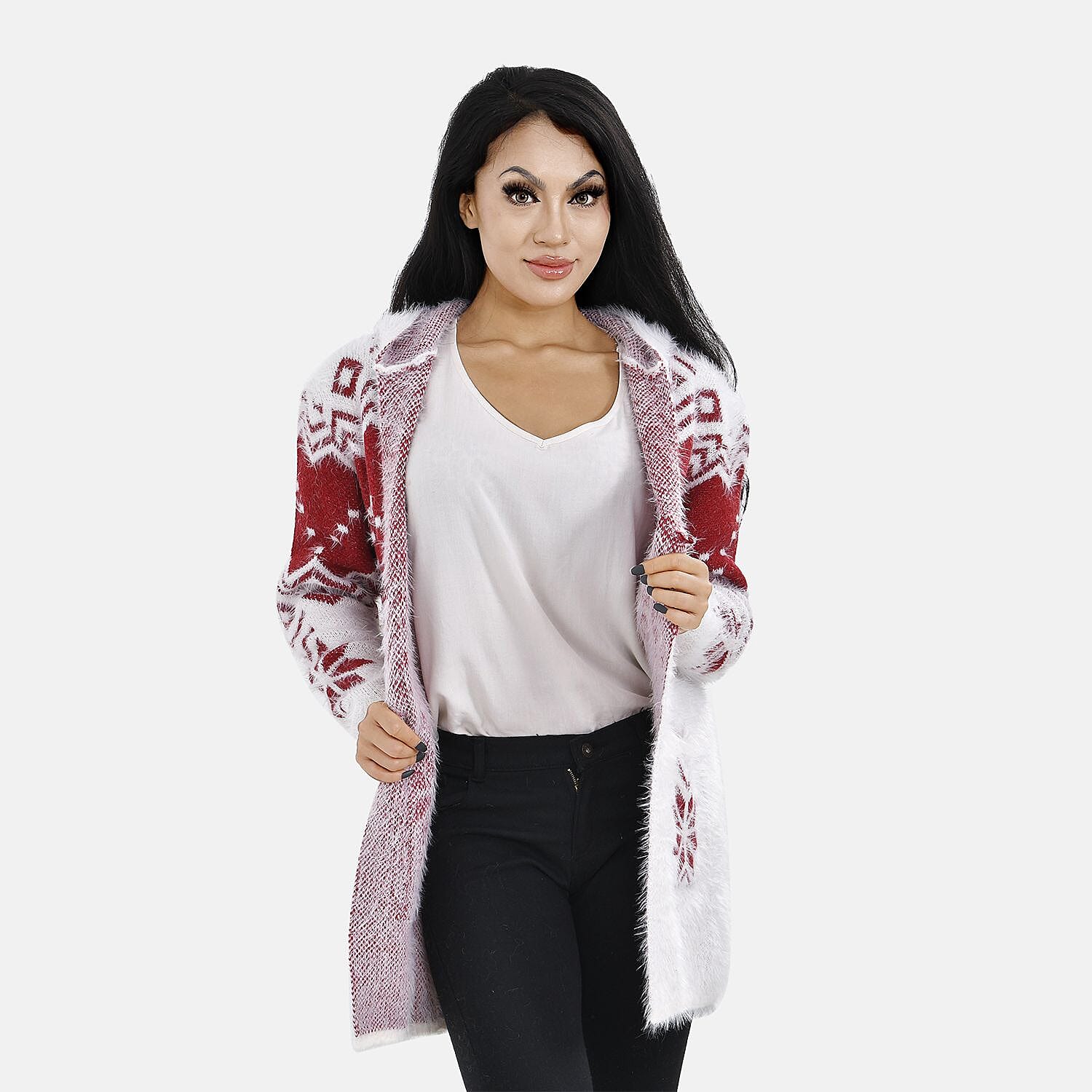 Christmas Coatigan with Hoodie (Size Up to 20) - Red - White